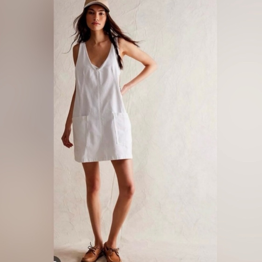 Free People White V-Neck Shift Dress